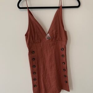 Olivaceous linen blend short Rust Sleeveless Button-Down dress small lined nwot